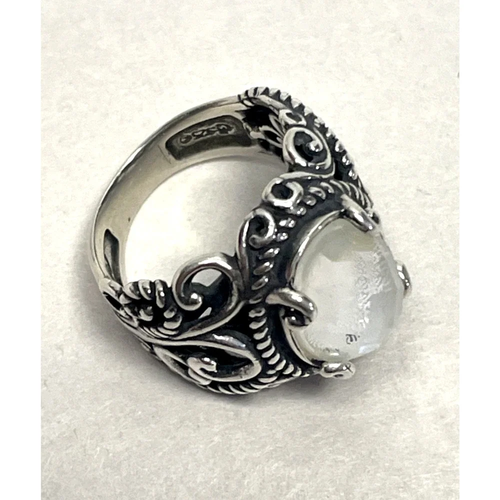 Carolyn Pollack 925 Sterling Silver Faceted Clear Stone Ring Size 7 Ornate